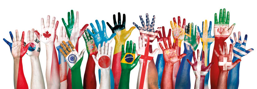 Group of Diverse Flag Painted Hands Raised
