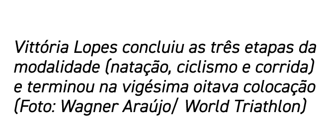 Vittória Lopes concluiu as três etapas da modalidade (natação, ciclismo e corrida) e terminou na vigésima oitava colo   