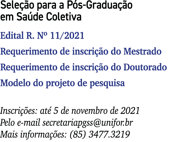 Seleção para a Pós-Graduação em Saúde Coletiva Edital R  N  11 2021 Requerimento de inscrição do Mestrado Requeriment   
