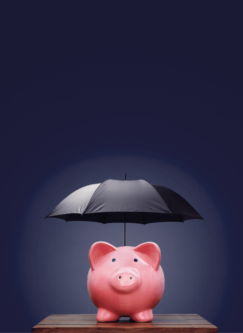 Piggy bank with umbrella concept for finance insurance, protection, safe investment or banking