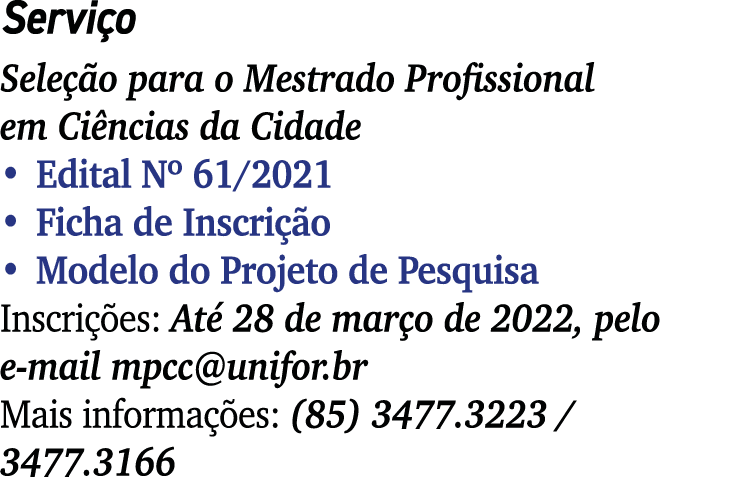 Serviço Seleção para o Mestrado Profissional em Ciências da Cidade   Edital N  61 2021   Ficha de Inscrição   Modelo    