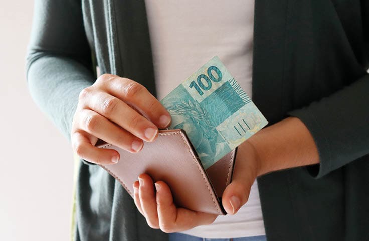 Counting Brazilian Real banknotes  Finance, salary, investment concept 